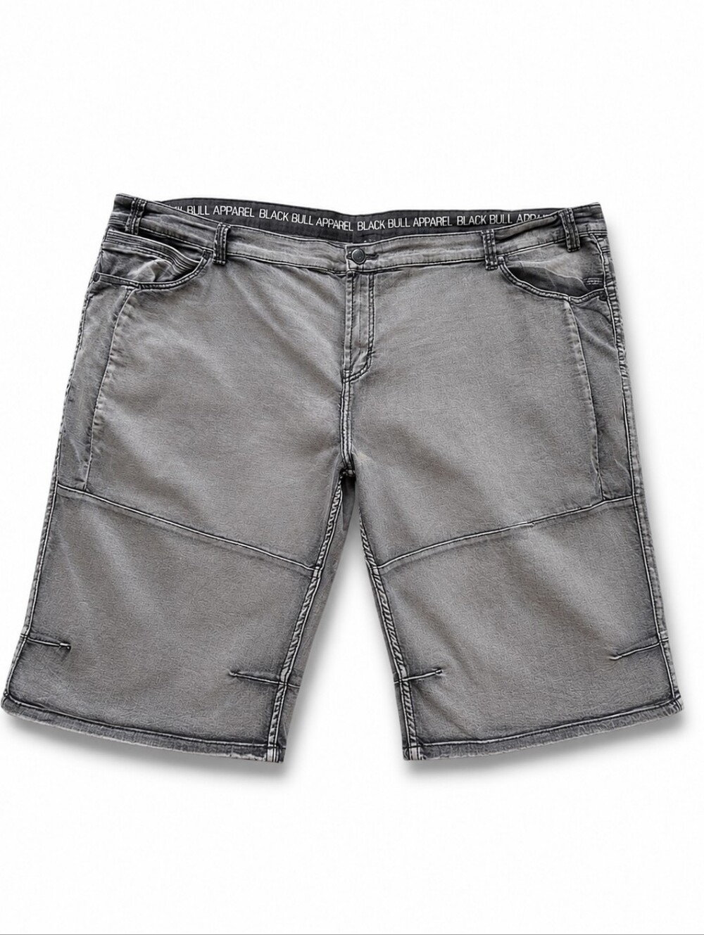 Black Bull Apparel Elliott Grey Acid Wash Denim Shorts Moto Style Seams